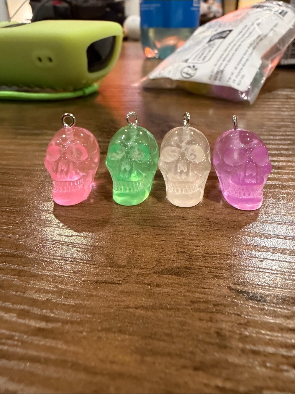 Skull Charm Necklace Pendants - Pink, Green, Purple, Clear